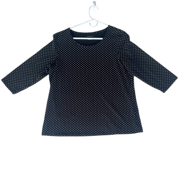 CHRISTOPHER & BANKS WOMENS BLACK WHITE POLKA DOT 3/4 SLEEVE TOP SIZE XL - Picture 1 of 6